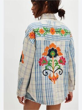 We The Free Embroidered Shashiko Shirt in Neutral Combo